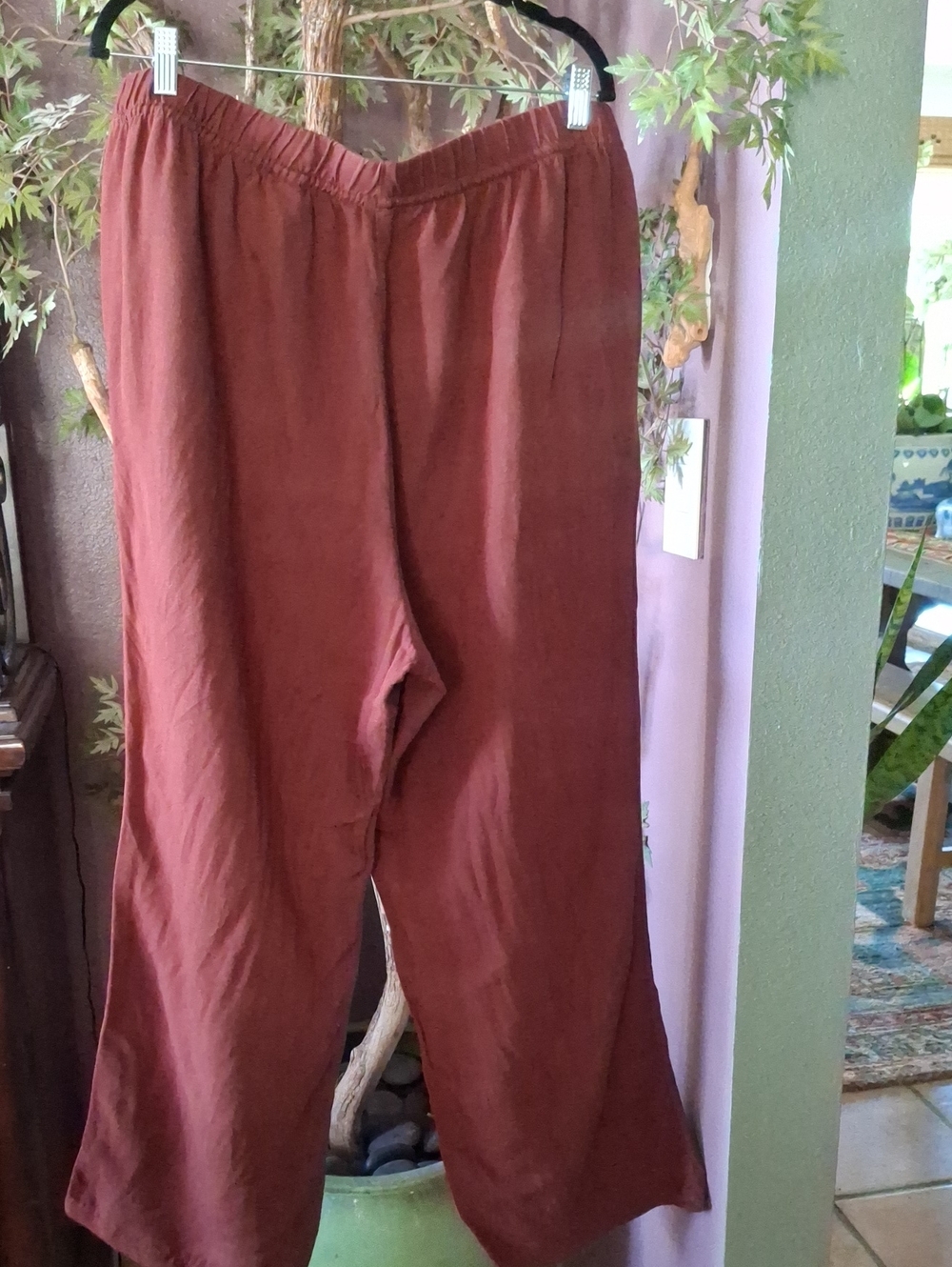 H & M Rust Linen Wide-Leg Drawstring Pants - Picture 3 of 3